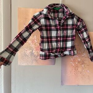 Kids Dip Plaid Button Down Shirt - Pink, Black, White